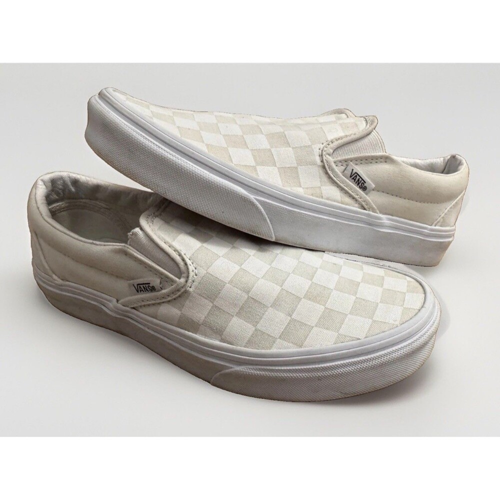 VANS Classic Slip-On Checkerboard Canvas Slip-On Shoes White/Gray US women 7.5